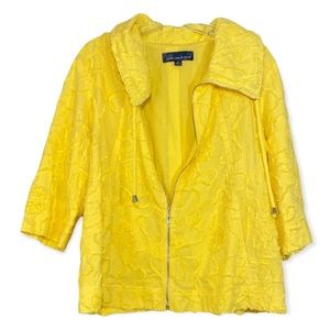 Susan Graver Womens Small Yellow Cotton 3/4 Sleeve Zip Up Jacket XL NWOT